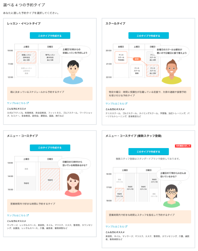 STORES予約　４つの予約タイプ